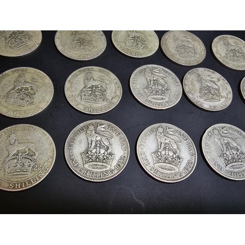 175 - A large collection of 19x silver 1 shilling coins (British) all of the coins pre date 1947 so all wi... 