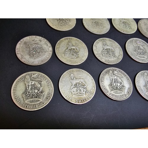 175 - A large collection of 19x silver 1 shilling coins (British) all of the coins pre date 1947 so all wi... 