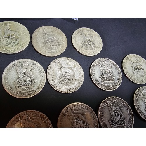 175 - A large collection of 19x silver 1 shilling coins (British) all of the coins pre date 1947 so all wi... 