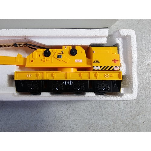 29 - Boxed Hornby R749 75ton breakdown crane in maintenance department yellow with wasp stripes, and the ... 