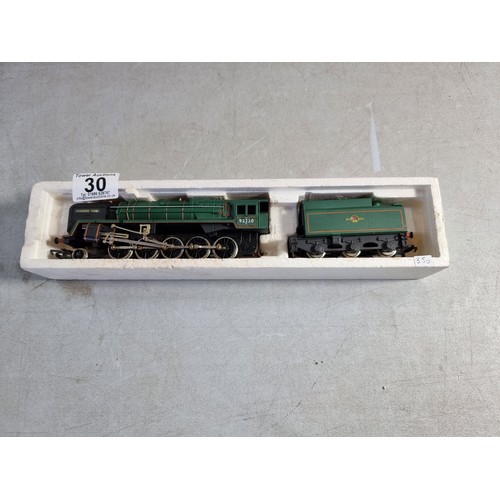 30 - Hornby R065 00 gauge class 9f 2-10-0 Evening Star locomotive and tender, in BR green, orange lined l... 
