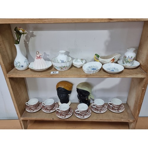 87 - Collection of various Wedgwood and Aynsley pieces inc vases, pin dishes and a figurine all in good c... 