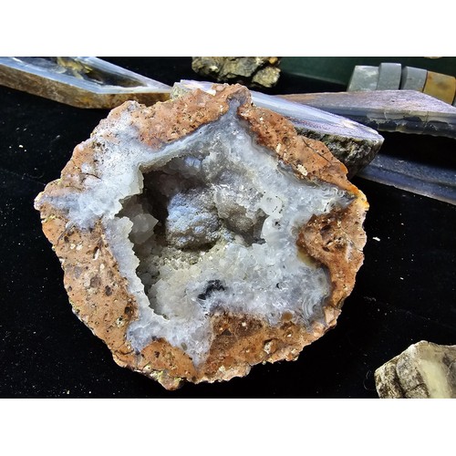 114 - A collection of good large crystal geode slices presenting some stunning natural patterns featuring ... 