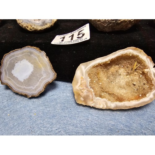 115 - A large collection of small, round geode slices presenting some stunning natural patterns inside and... 