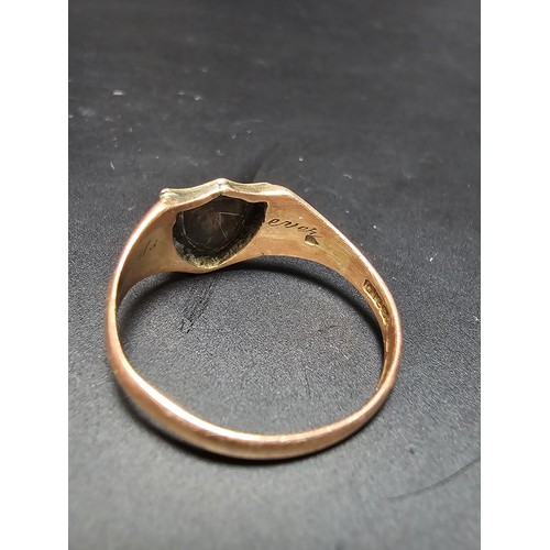 238 - Stunning antique hallmarked 9ct. rose gold ring having a blank shield cartouche to the front. Hallma... 