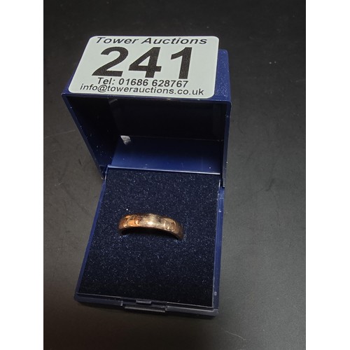 241 - Good quality chunky hallmarked 9ct. rose gold plain wedding band ring which is in excellent clean co... 