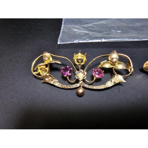 245 - Small qty of scrap gold to include part of a hallmarked 15ct. gold ring, and a 9ct. hallmarked brooc... 