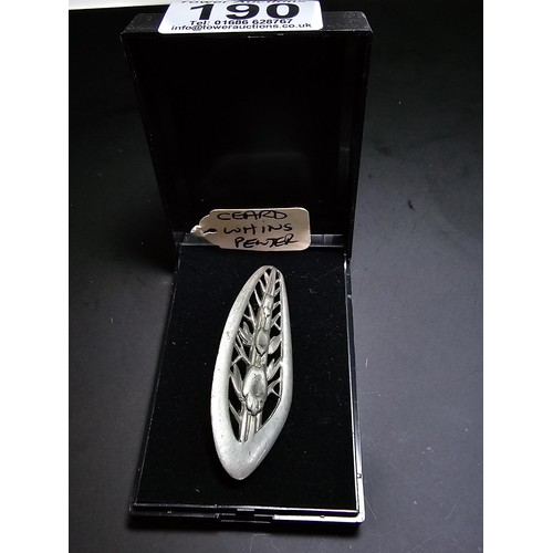 200 - A genuine vintage Scottish pewter brooch by Ceard Whins made in Scotland with a barley type design, ... 