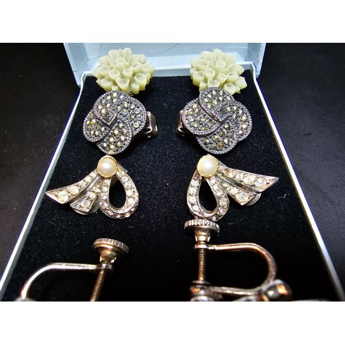 198 - A set of 4 pairs of vintage dress earrings which includes a pretty 925 silver and marcasite pair, a ... 