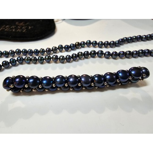 222 - Fine quality crown Jersey black pearl necklace and matching bracelet which are beautifully cultured.... 