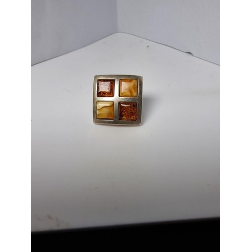 227 - Stunning hallmarked 925 silver square earrings beautifully inset with Butterscotch amber and Baltic ... 
