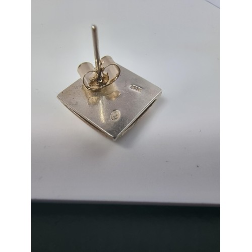 227 - Stunning hallmarked 925 silver square earrings beautifully inset with Butterscotch amber and Baltic ... 