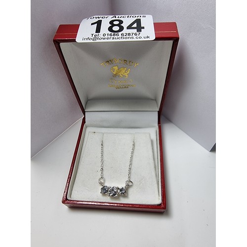228 - Pretty silver plated sparkly pendant set with 3 bright CZ stones. The necklace is made in Wales. Com... 