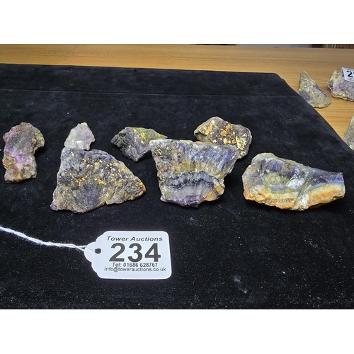 230 - A collection of 7 pieces of very rare genuine Blue John fluorite specimens which came from the Derby... 