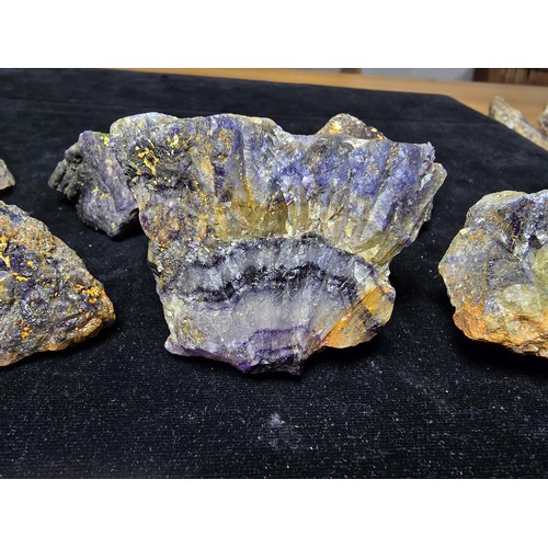 230 - A collection of 7 pieces of very rare genuine Blue John fluorite specimens which came from the Derby... 