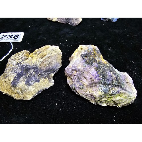 232 - A collection of 6 pieces of very rare genuine Blue John fluorite specimens which came from the Derby... 