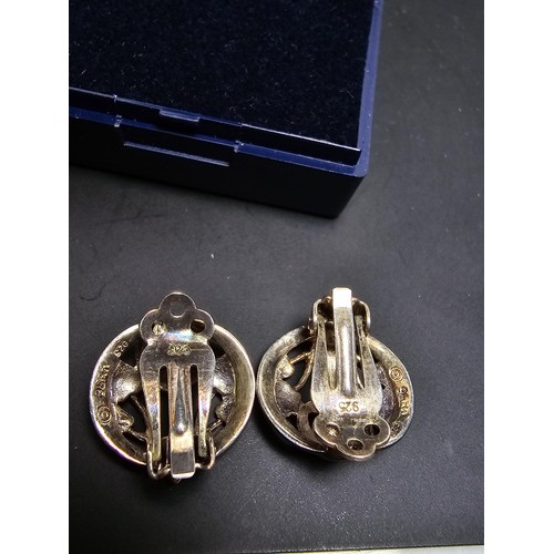 210 - A pair of pretty 925 silver clip on earrings in a Charles Rennie Mackintosh design, signed for Kit H... 