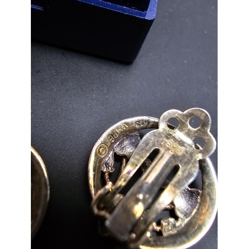 210 - A pair of pretty 925 silver clip on earrings in a Charles Rennie Mackintosh design, signed for Kit H... 