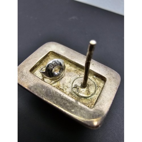 209 - A pair of 925 silver vintage amber earrings inset with large rectangular natural Baltic amber stones... 