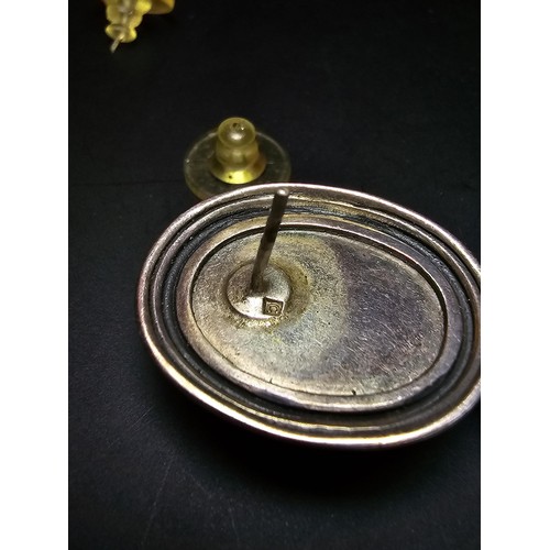 206 - A pair of large vintage 925 silver amber earrings inset with large natural Baltic amber cabochon sto... 