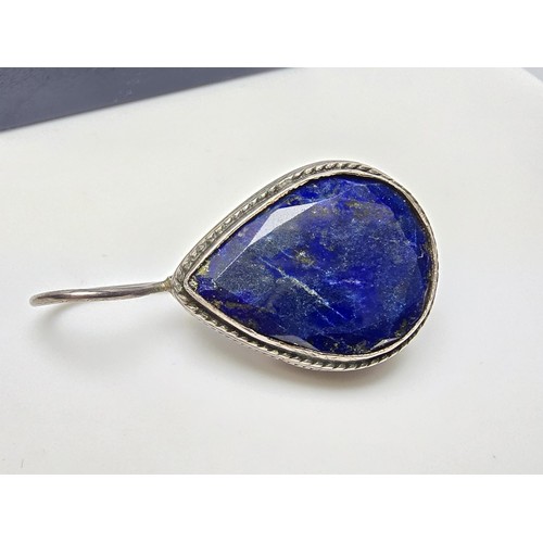 205 - A good large vintage par of sterling silver earrings inset with teardrop shaped faceted lapis lazuli... 