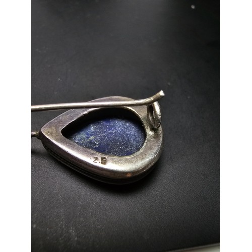 205 - A good large vintage par of sterling silver earrings inset with teardrop shaped faceted lapis lazuli... 