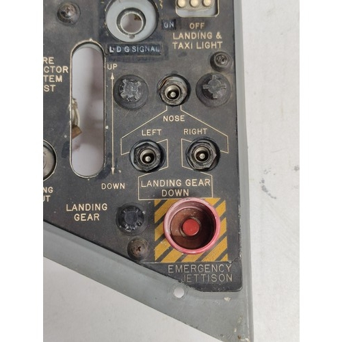 13 - Vintage section of a cockpit panel from a 1964 F-100 Super Sabre aircraft complete with its emerganc... 