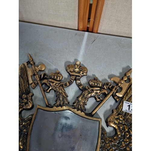 13 - Large good quality metal wall hanging Double headed Eagle crest with chrome shield to the centre in ... 