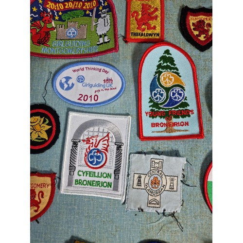 16 - Collection of 30x girl guide patches all in good order inc World Thinking Day, Powys badges, Broneir... 