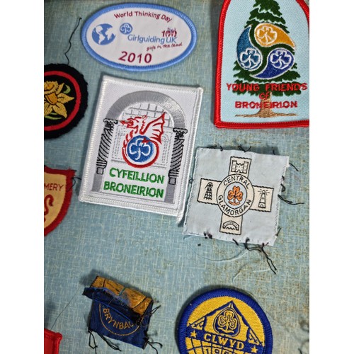 16 - Collection of 30x girl guide patches all in good order inc World Thinking Day, Powys badges, Broneir... 