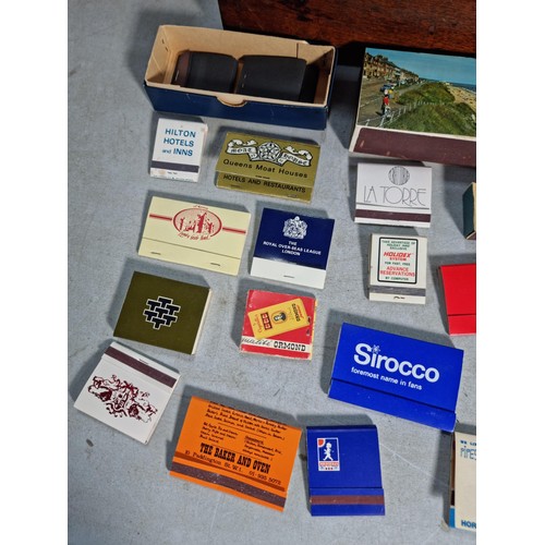 22 - Large wooden box containing a very large quantity of advertising matches inc Players, National Garde... 