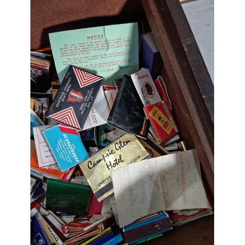 22 - Large wooden box containing a very large quantity of advertising matches inc Players, National Garde... 