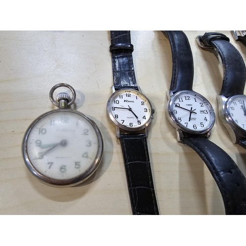 245 - A collection of 10 various watches and 12 travel clocks to include a good quality horseshoe formed t... 
