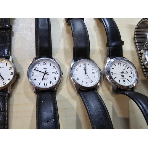 245 - A collection of 10 various watches and 12 travel clocks to include a good quality horseshoe formed t... 