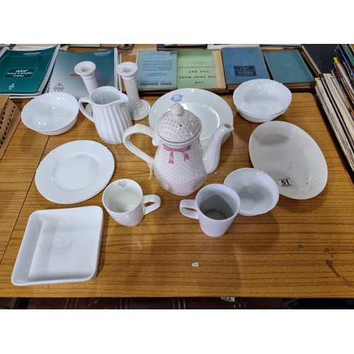 51 - A good quality china and ceramic part tea/ dinner set to include pink polka-dot design Churchill Eng... 