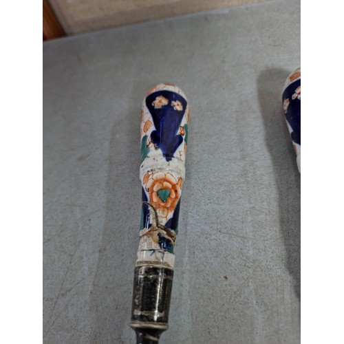 125 - Rare early antique Gaudy Welsh pair of ladle spoons, one A/F to the handle, the other has no cracks ... 