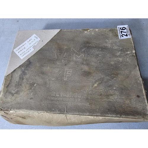 276 - Boxed vintage German WWII ladies gas mask VM F, RL1 39/86, complete with instruction leaflet, made b... 