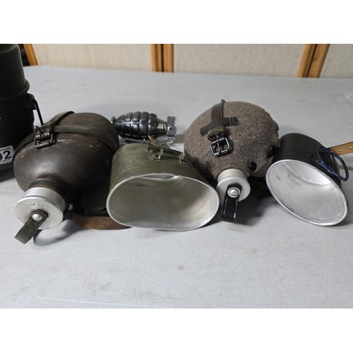 292 - Collection of 3x cased military water carriers with leather straps inc a HRE 59, a W.A.L. 54 and one... 