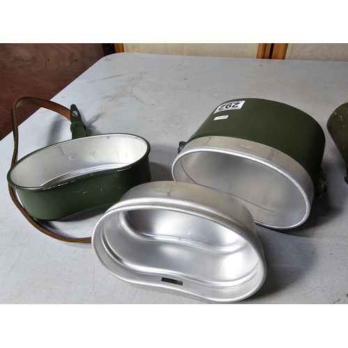 292 - Collection of 3x cased military water carriers with leather straps inc a HRE 59, a W.A.L. 54 and one... 