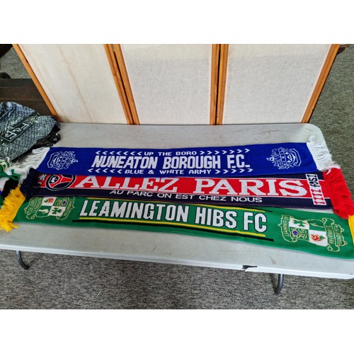 444 - Quantity of football souvenir scarfs Inc Shrewsbury FC, Allez Paris, Nuneaton Borough FC, Lemington ... 