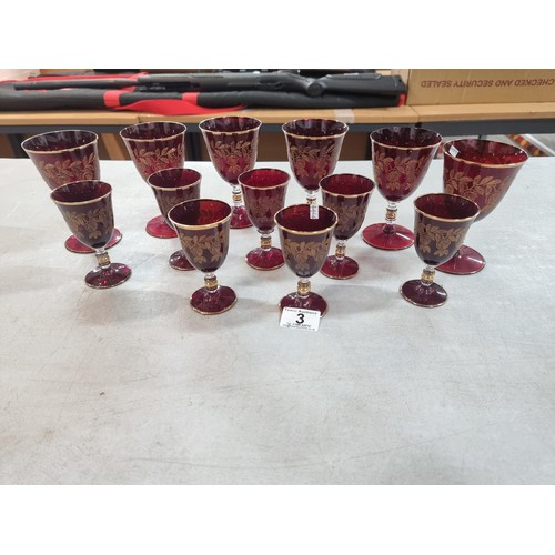 3 - Collection of very good quality ruby red Moser glasses which are highly collectable and rare to find... 