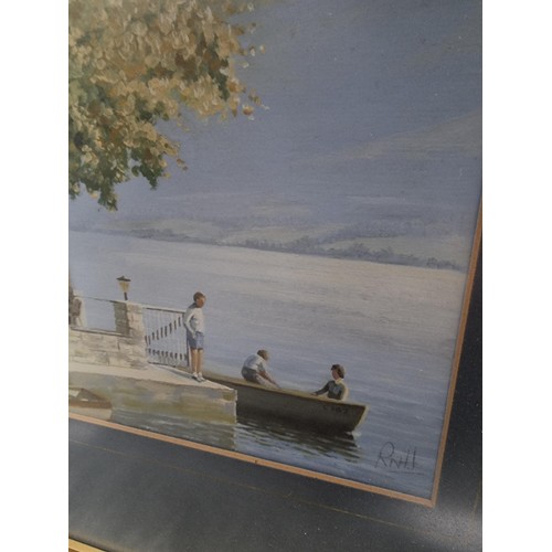 32 - Good quality framed and glazed acrylic on board of a lake scene by Ron Harris, well executed, pictur... 