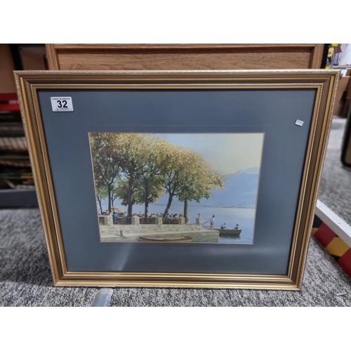 32 - Good quality framed and glazed acrylic on board of a lake scene by Ron Harris, well executed, pictur... 