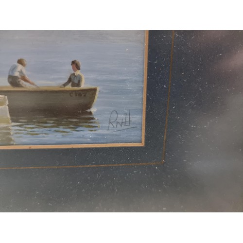 32 - Good quality framed and glazed acrylic on board of a lake scene by Ron Harris, well executed, pictur... 