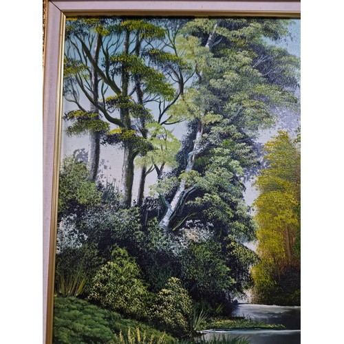 33 - Gilt framed original oil on canvas of a river scene, very well executed and in good order signed to ... 