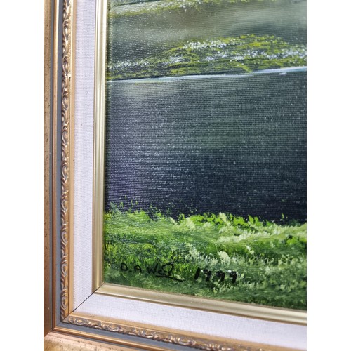 33 - Gilt framed original oil on canvas of a river scene, very well executed and in good order signed to ... 