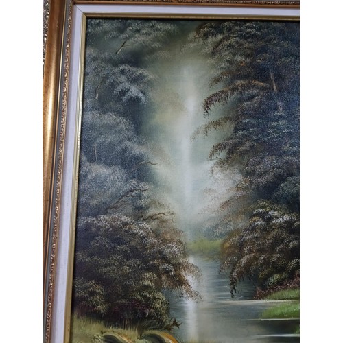 34 - Gilt framed oil on canvas painting of a woodland scene, well executed signed to the lower right by l... 