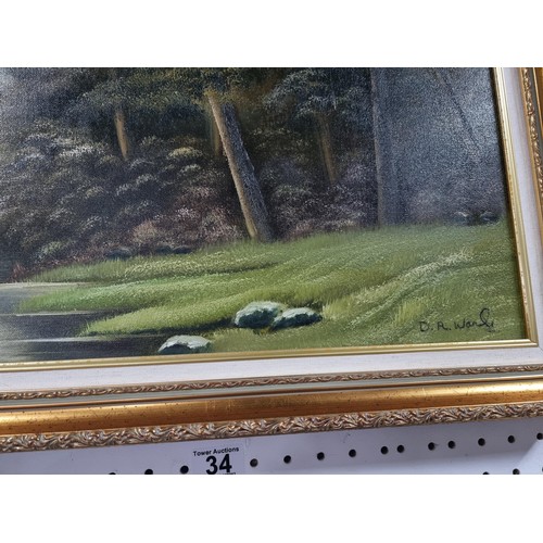 34 - Gilt framed oil on canvas painting of a woodland scene, well executed signed to the lower right by l... 