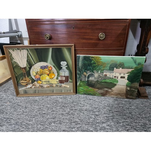 40 - 2x oil paintings by local artist J. C. Clark inc a framed oil on board of a still life scene along w... 