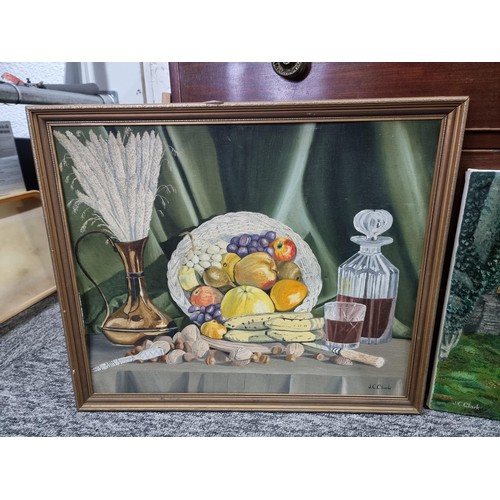 40 - 2x oil paintings by local artist J. C. Clark inc a framed oil on board of a still life scene along w... 